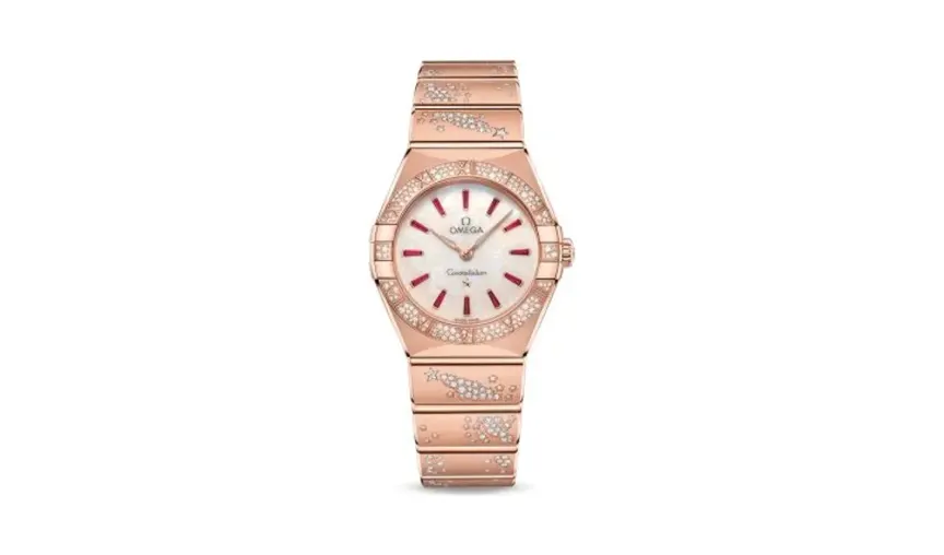Omega Constellation Manhattan 28 Quartz Sedna Gold / MOP - Ruby / Diamond
