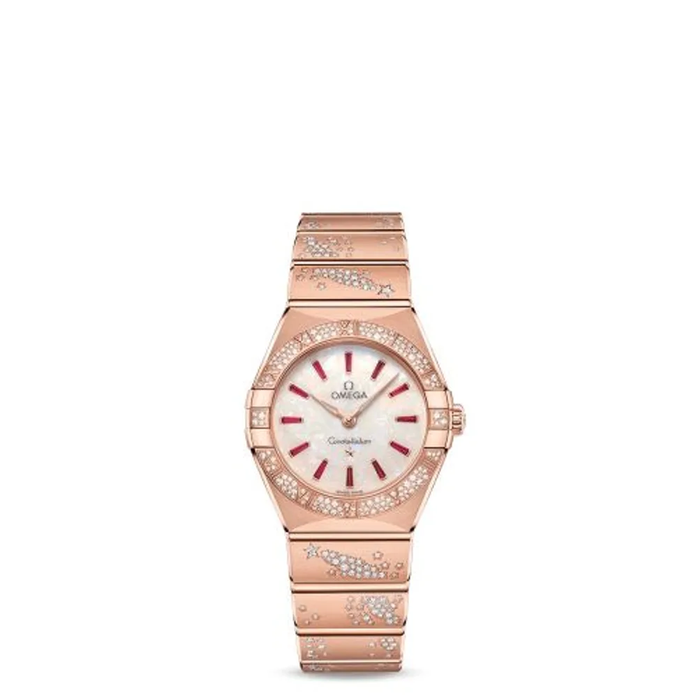 Omega Constellation Manhattan 28 Quartz Sedna Gold / MOP - Ruby / Diamond