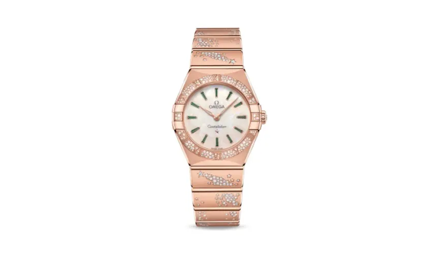 Omega Constellation Manhattan 28 Quartz Sedna Gold / MOP - Emerald / Diamond