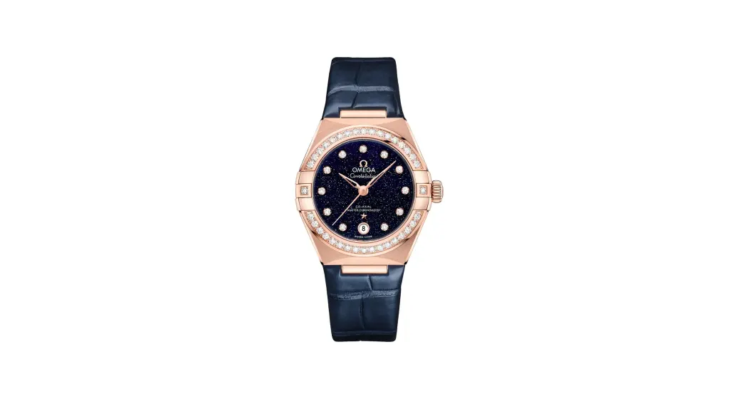 Omega Constellation 29 mm, Sedna™ gold on leather strap, Blue dial
