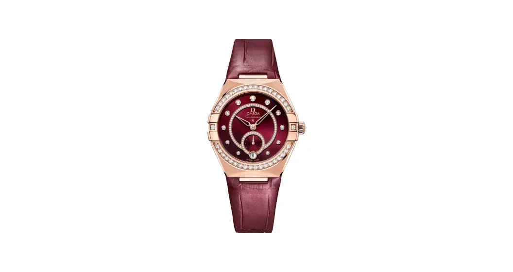 Omega Constellation 34 mm, Sedna™ gold on leather strap