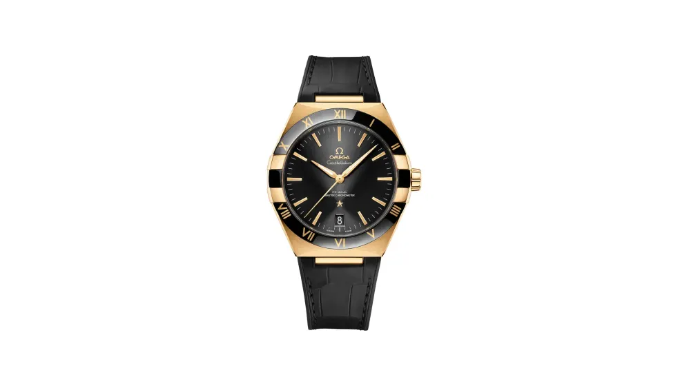 Omega Constellation 41 mm, yellow gold on leather strap