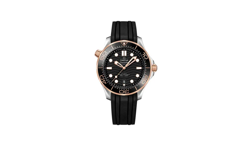 Omega Seamaster Diver 300M 42 mm, steel ‑ Sedna™ gold on rubber strap