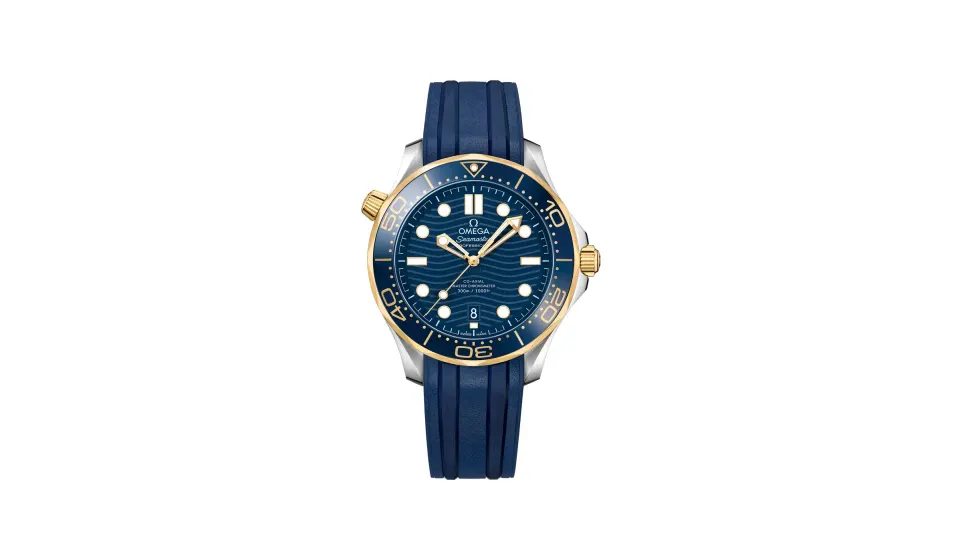 Omega Seamaster Diver 300M 42 mm, steel ‑ yellow gold on rubber strap