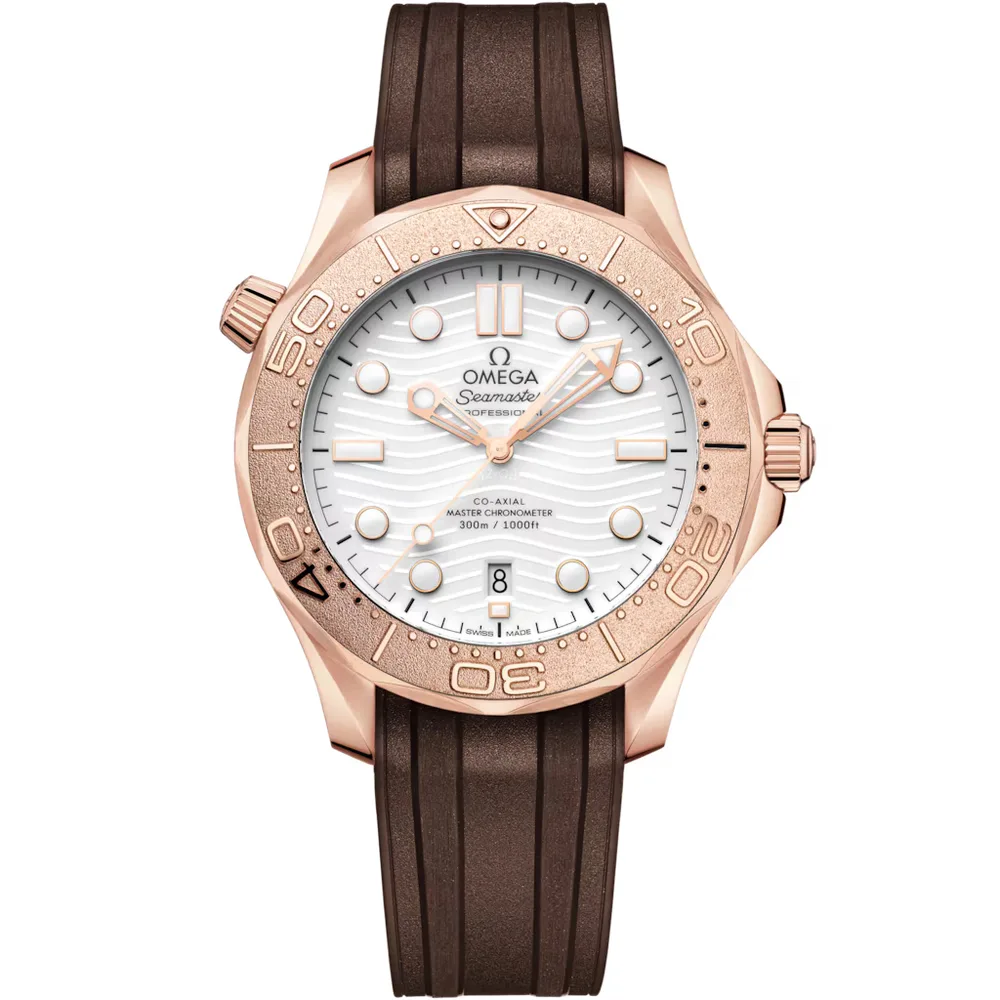 Omega Seamaster Diver 300M 42 mm, Sedna™ gold on rubber strap