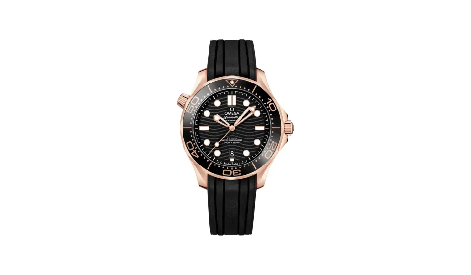 Omega Seamaster Diver 300M 42 mm, Sedna™ gold on rubber strap