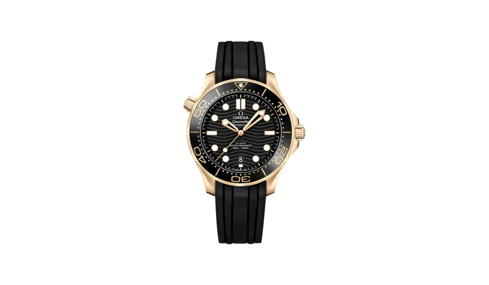 Omega Seamaster Diver 300M 42 mm, Moonshine™ gold on rubber strap