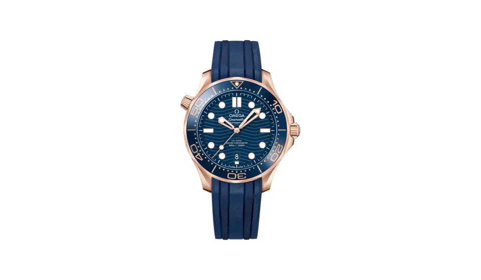 Omega Seamaster Diver 300M 42 mm, Sedna™ gold on rubber strap