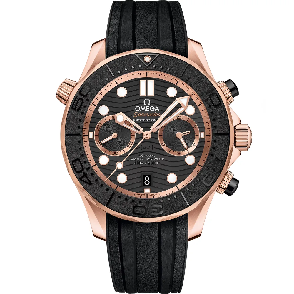 Omega Seamaster Diver 300M 44 mm, Sedna™ gold on rubber strap