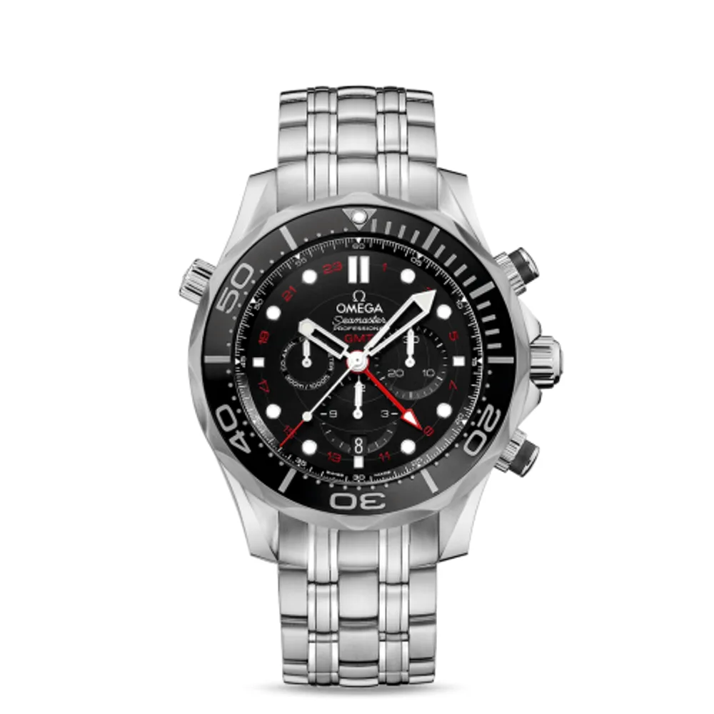 Omega Seamaster Diver 300M Co-Axial 44 GMT Chronograph Stainless Steel / Black / Bracelet