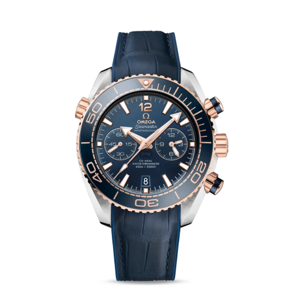 Omega Seamaster Planet Ocean 600M Co-Axial 45.5 Master Chronometer Chronograph Stainless Steel / Sedna Gold / Blue / Alligator