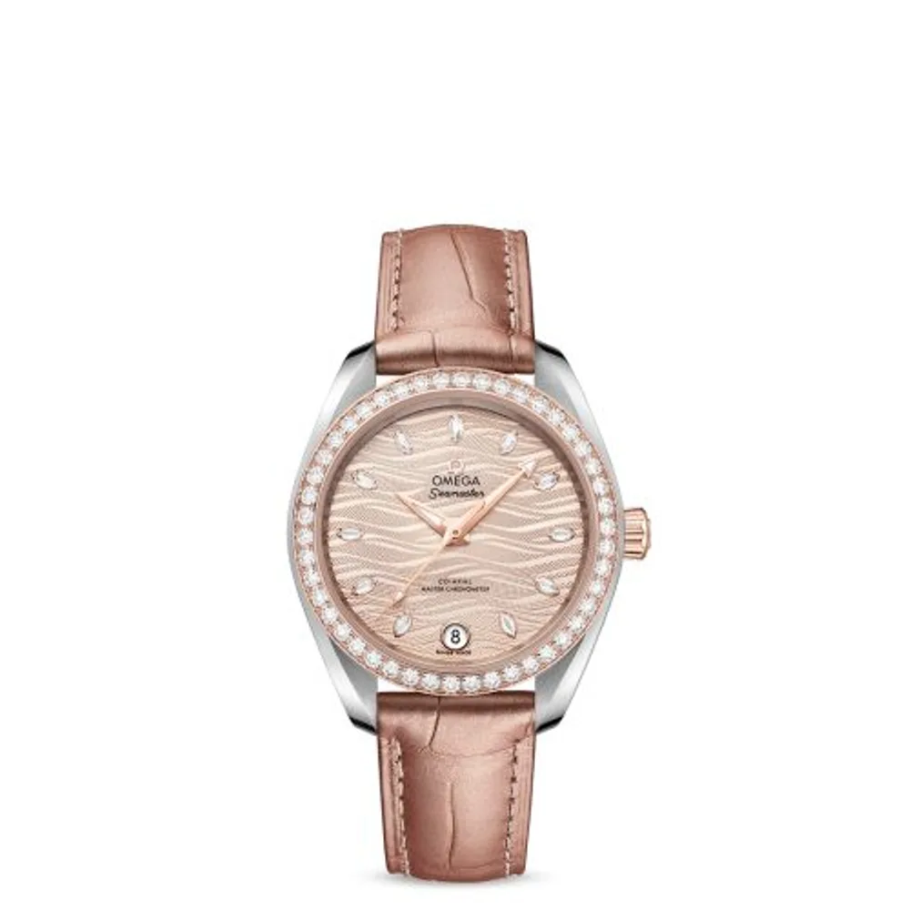 Omega Seamaster Aqua Terra 150M Master Chronometer 34 Stainless Steel / Sedna Gold / Diamond / Grey - Diamond / Alligator