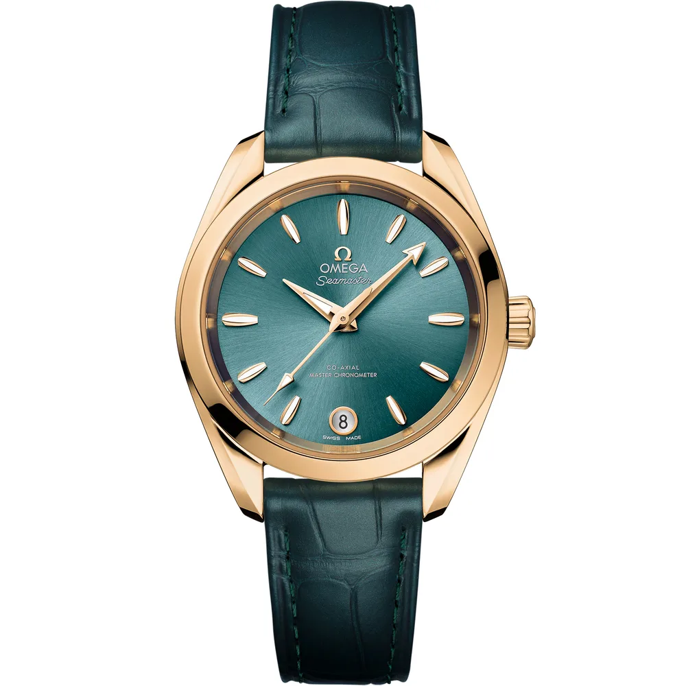 Omega Seamaster Aqua Terra Shades 34 mm, Moonshine™ gold on leather strap