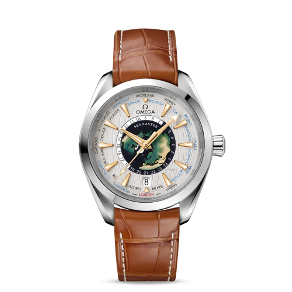 Omega Seamaster Aqua Terra 150M Master Chronometer 43 Worldtimer Platinum / Enamel / Alligator