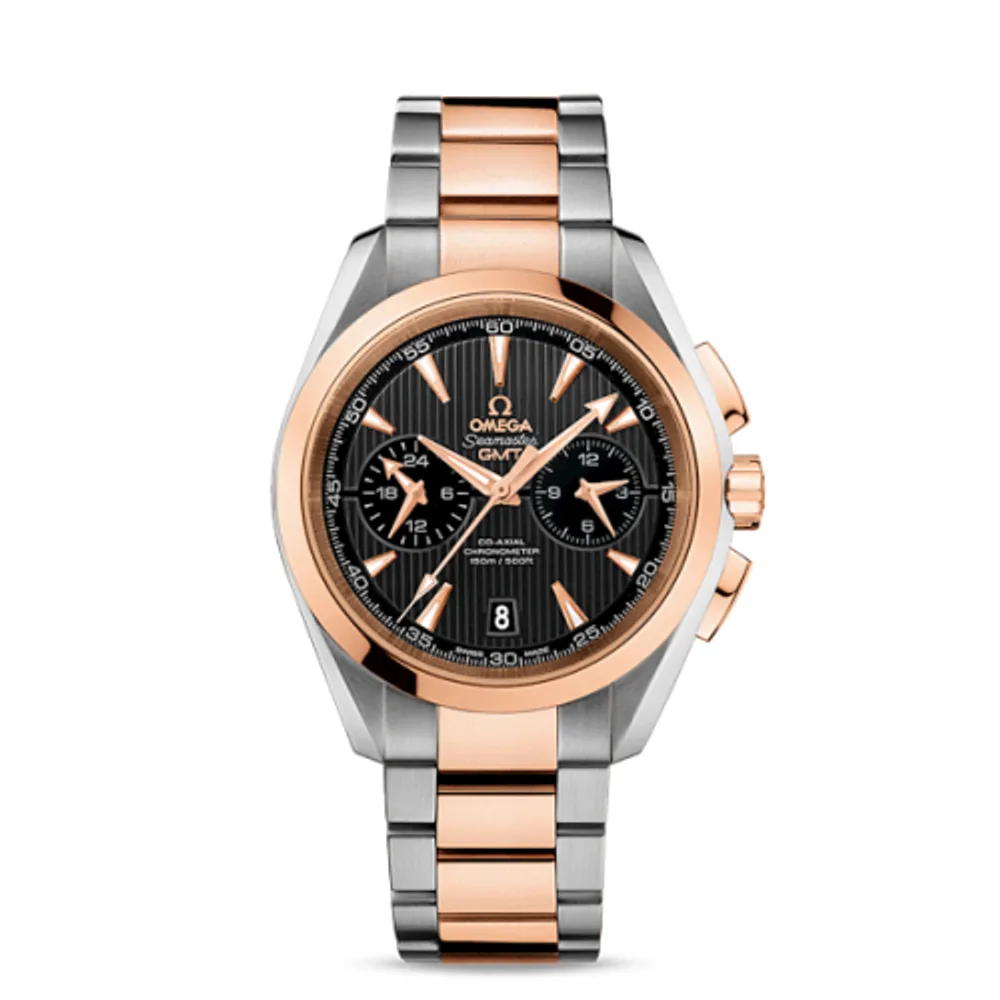 Omega Seamaster Aqua Terra 150M Co-Axial 43 GMT Chronograph Stainless Steel / Red Gold / Grey / Bracelet