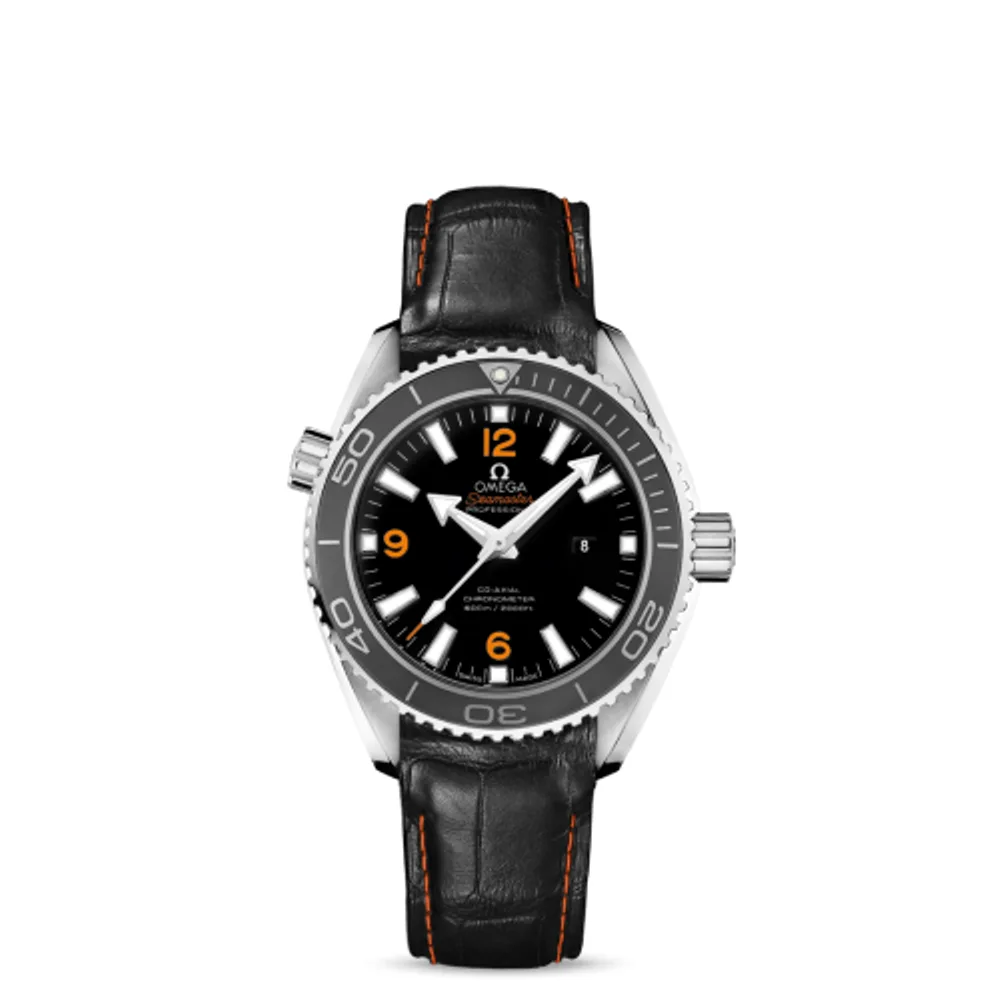 Omega Seamaster Planet Ocean 600M Co-Axial 37.5 Stainless Steel / Orange Numerals / Alligator