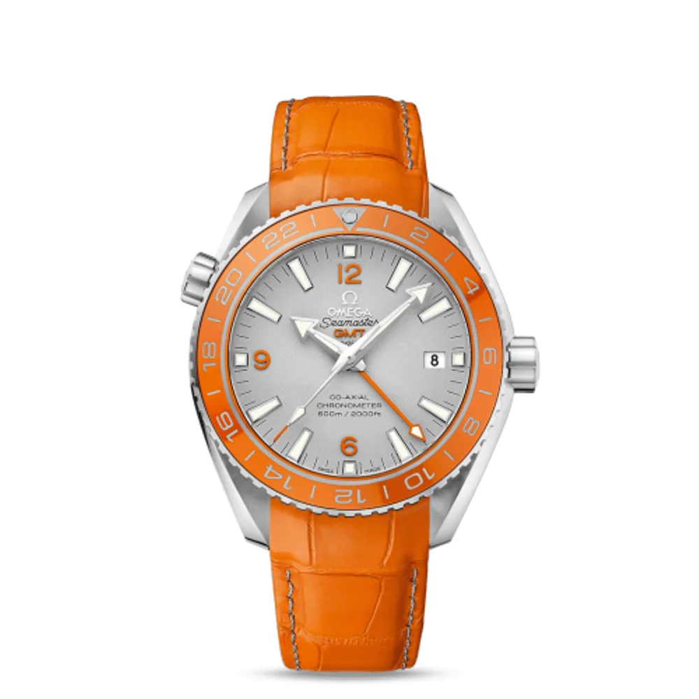 Omega Seamaster Planet Ocean 600M Co-Axial 43.5 GMT Platinum / Orange / Alligator