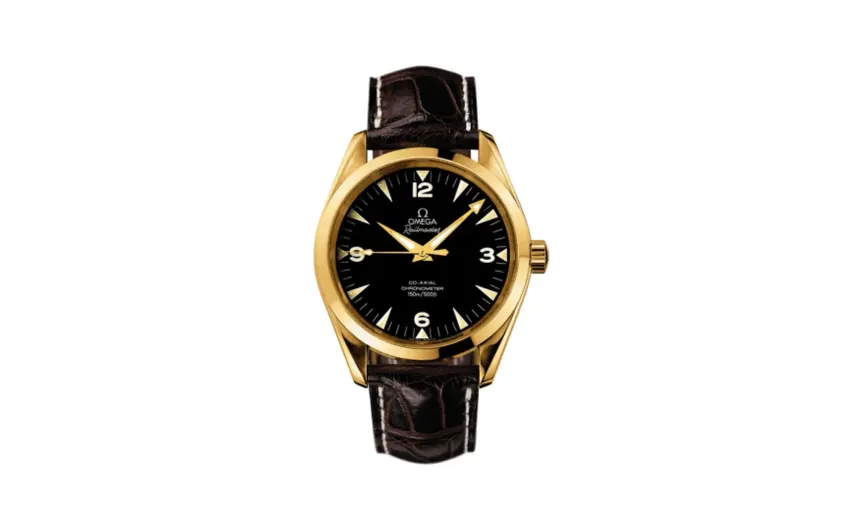 Omega Seamaster Aqua Terra 150M Co-Axial 39.2 Railmaster Yellow Gold / Brown Alligator