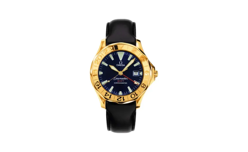 Omega Seamaster Diver 300M Automatic 41 GMT Yellow Gold / Blue / Leather