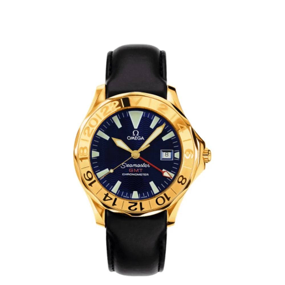 Omega Seamaster Diver 300M Automatic 41 GMT Yellow Gold / Blue / Leather