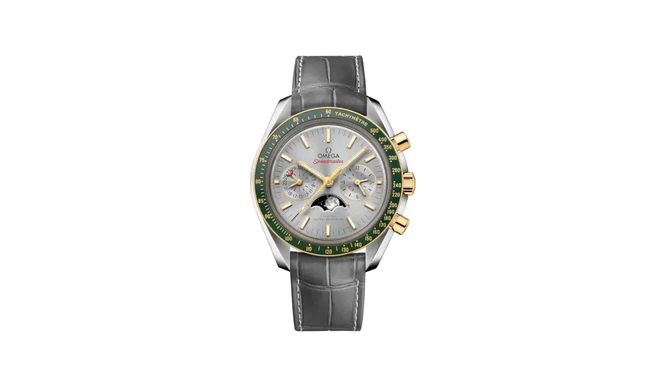 Omega Speedmaster Moonphase 44.25 mm, steel ‑ yellow gold on leather strap