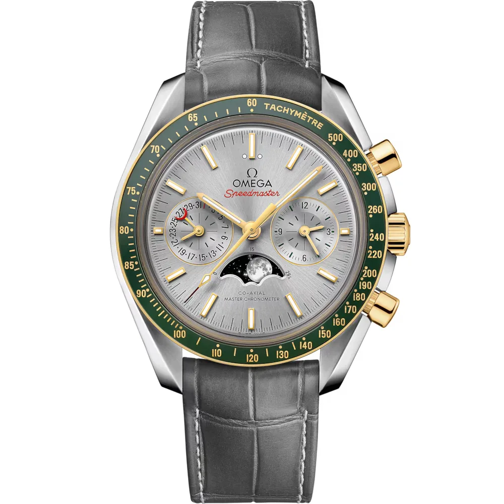 Omega Speedmaster Moonphase 44.25 mm, steel ‑ yellow gold on leather strap
