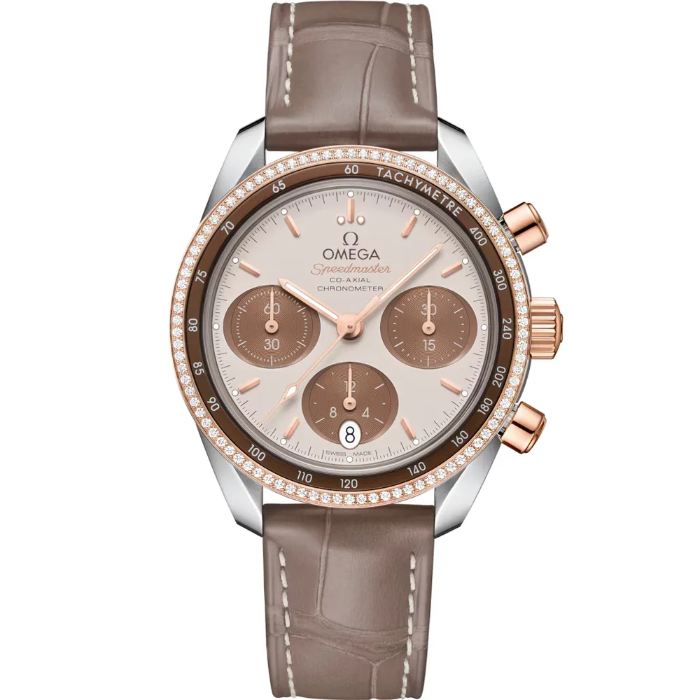 Omega Speedmaster 38 38 mm, steel ‑ Sedna™ gold on leather strap