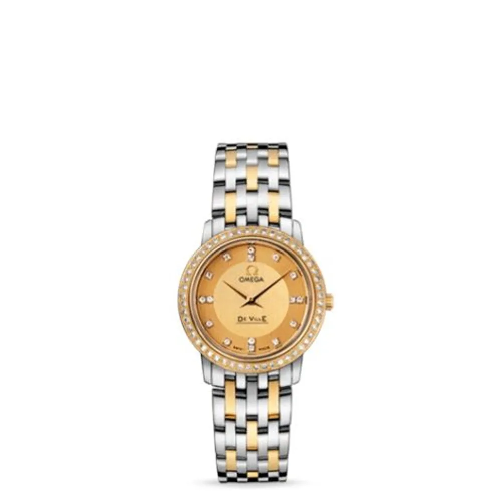 Omega De Ville Prestige Quartz 27 Stainless Steel / Yellow Gold / Diamond / Champagne / Bracelet