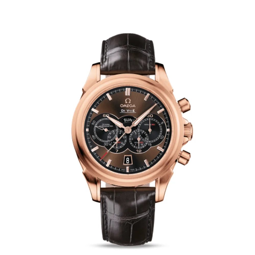 Omega De Ville Co-Axial 41 Chronograph 4 Counters Red Gold / Brown / Alligator