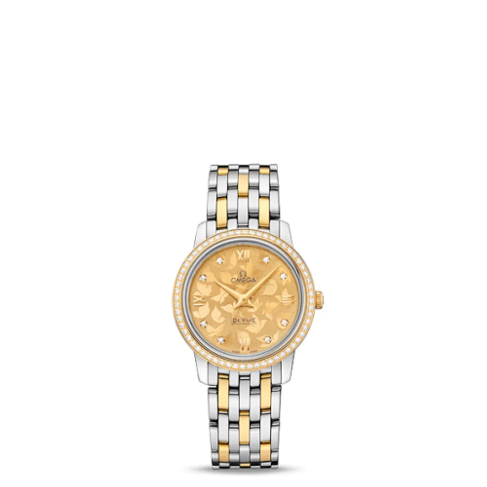 Omega De Ville Prestige Quartz 27.4 Stainless Steel / Yellow Gold / Champagne Butterfly / Bracelet / Diamond
