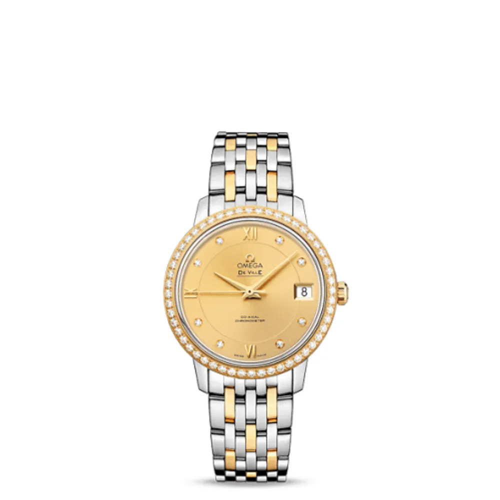 Omega De Ville Prestige Co-Axial 32.7 Stainless Steel / Yellow Gold / Diamond / Champagne / Bracelet
