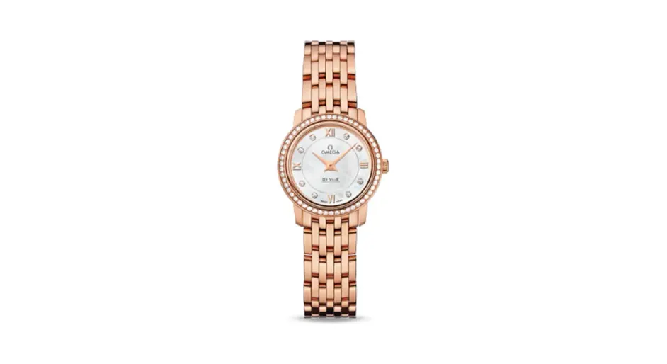 Omega De Ville Prestige Quartz Ladies 24.5 Red Gold Diamond / MOP / Bracelet