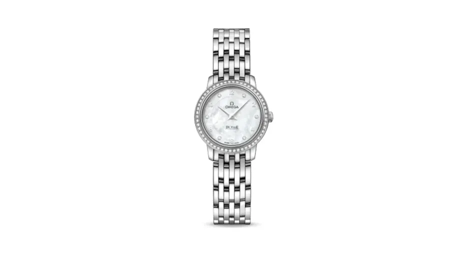 Omega De Ville Prestige Quartz Ladies 24.5 White Gold Diamond / MOP / Bracelet