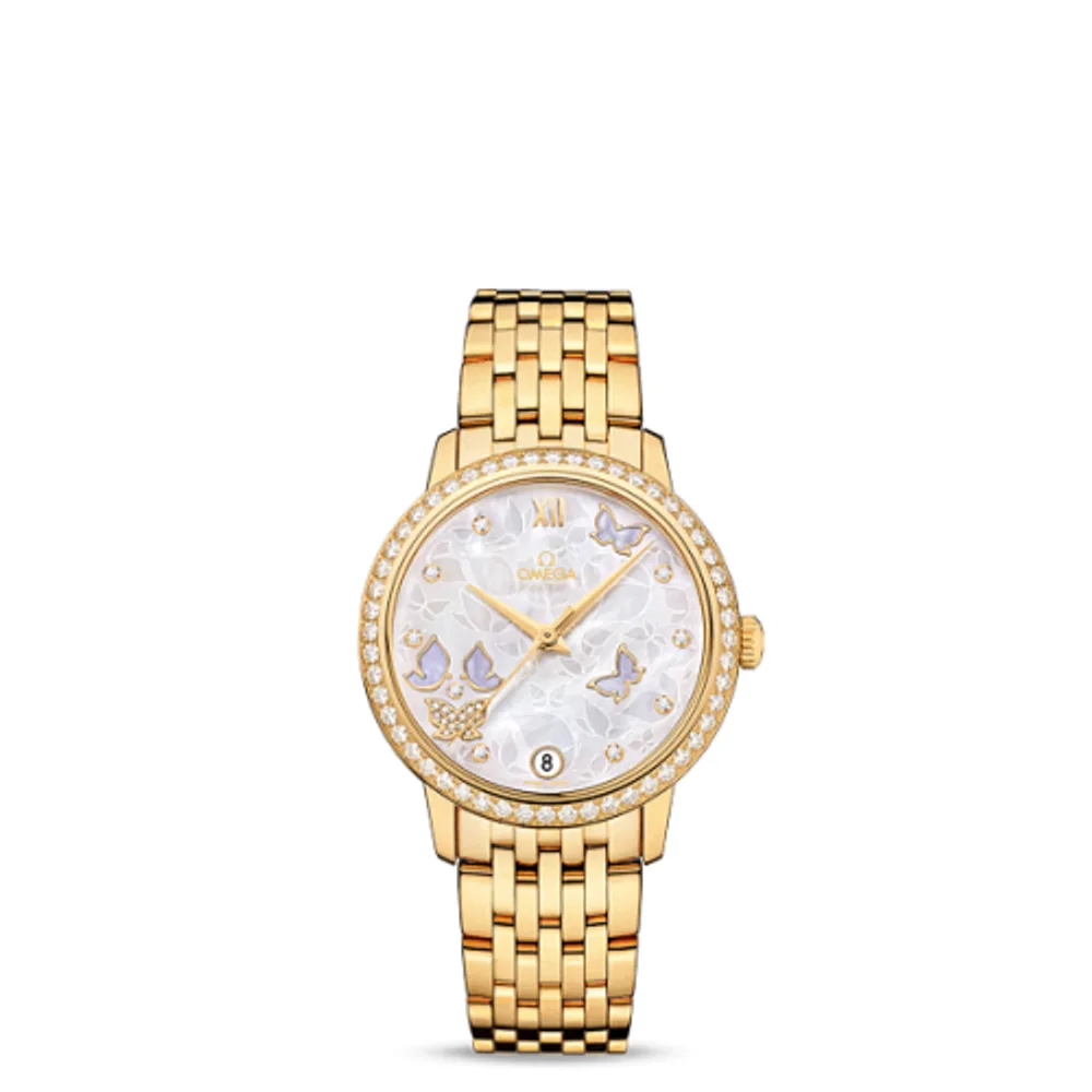 Omega De Ville Prestige Co-Axial 32.7 Yellow Gold / MOP Butterfly / Diamond / Bracelet