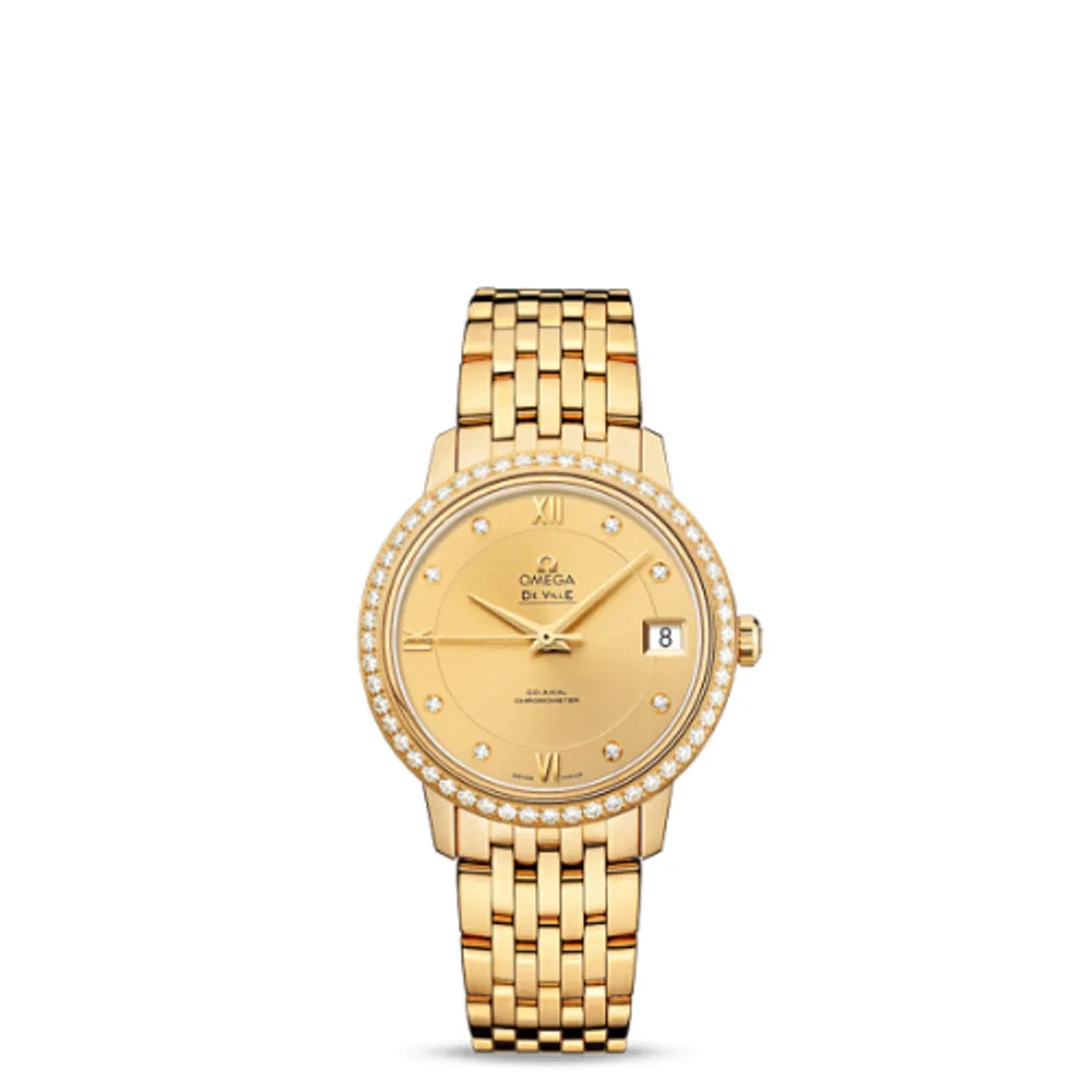 Omega De Ville Prestige Co-Axial 32.7 Yellow Gold / Diamond / Champagne / Bracelet
