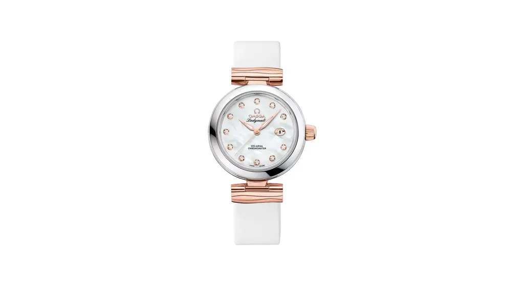 Omega De Ville Ladymatic 34 mm, steel ‑ Sedna™ gold on leather strap