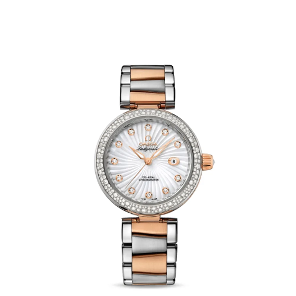 Omega LadyMatic Co-Axial 34 Stainless Steel / Red Gold / Diamond / MOP / Bracelet