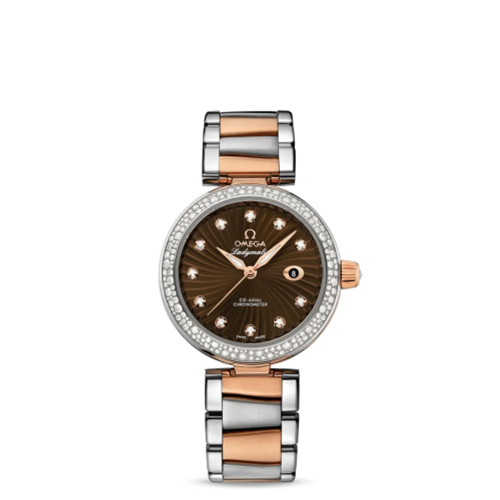 Omega LadyMatic Co-Axial 34 Stainless Steel / Red Gold / Diamond / Brown / Bracelet