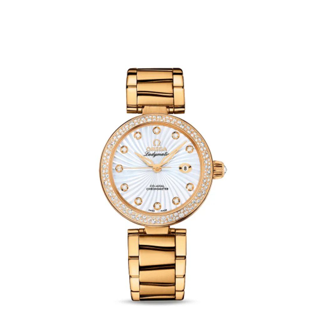 Omega LadyMatic Co-Axial 34 Yellow Gold / Diamond / MOP / Bracelet