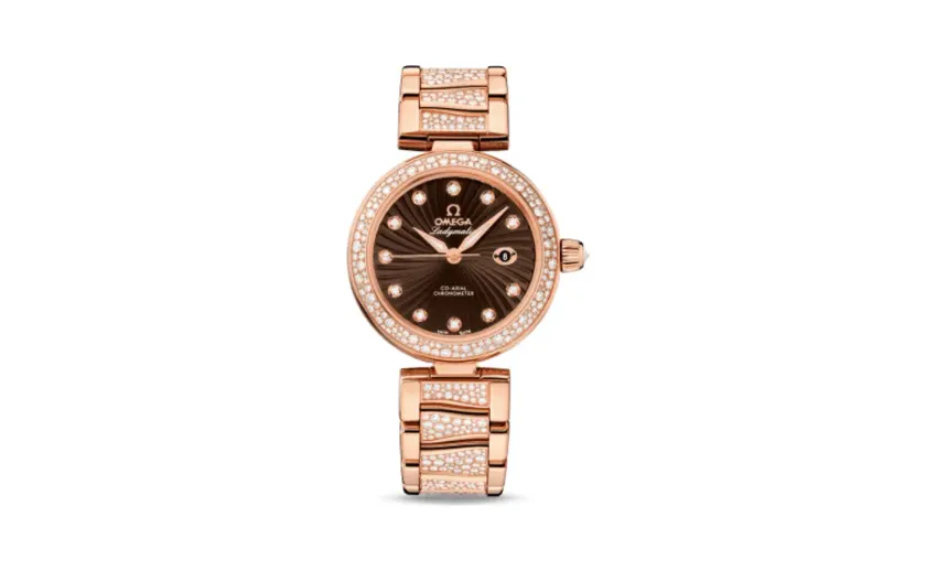 Omega LadyMatic Co-Axial 34 Red Gold / Diamond / Brown / Diamond Bracelet