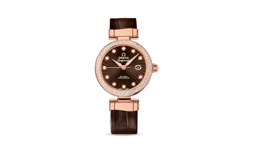 Omega LadyMatic Co-Axial 34 Red Gold / Diamond / Brown