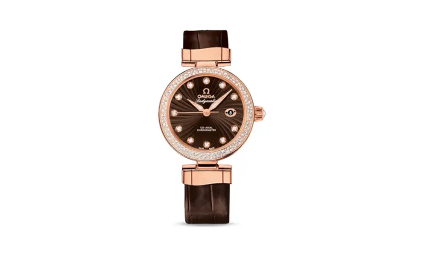 Omega LadyMatic Co-Axial 34 Red Gold / Diamond / Brown