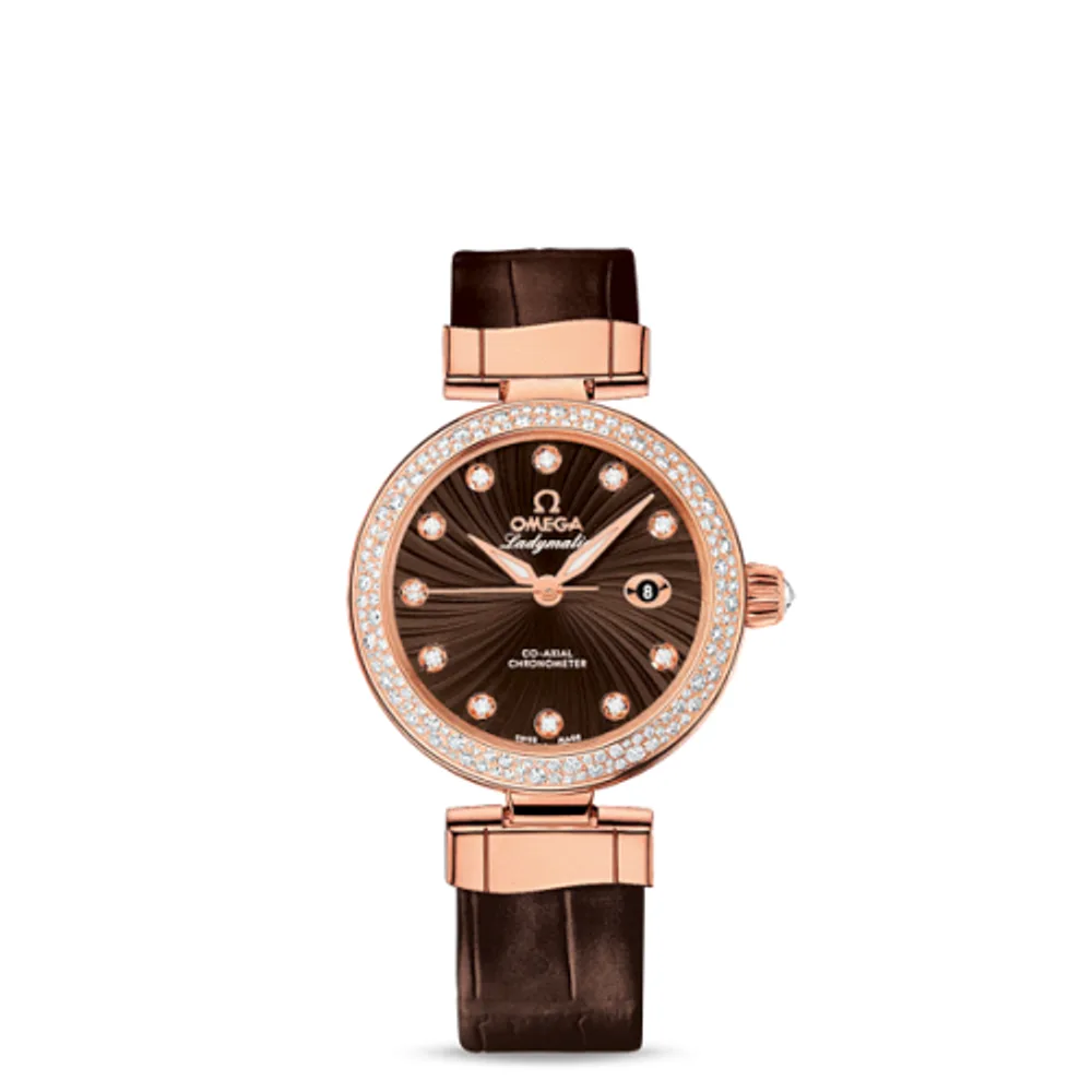 Omega LadyMatic Co-Axial 34 Red Gold / Diamond / Brown