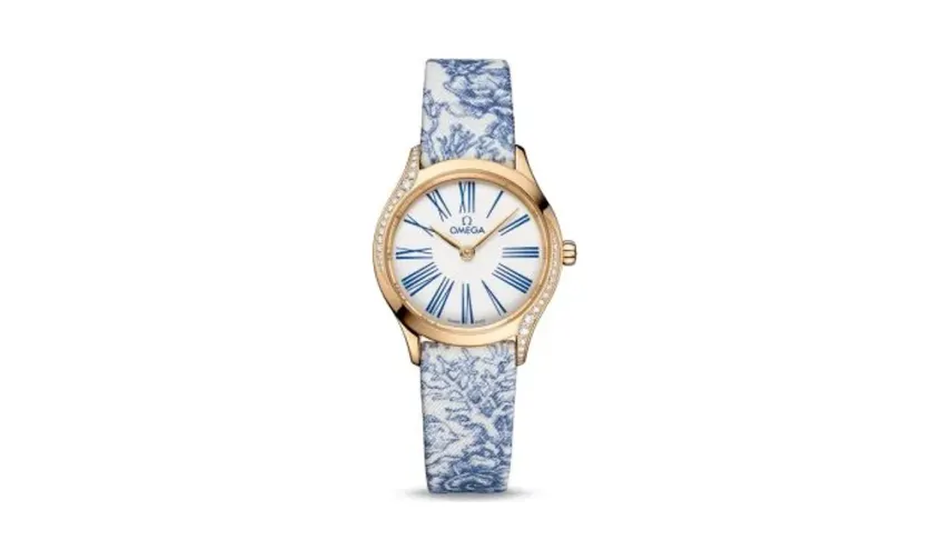 Omega Mini Trésor Quartz 26 Moonshine Gold - Diamond / White - Blue / Toile de Jouy