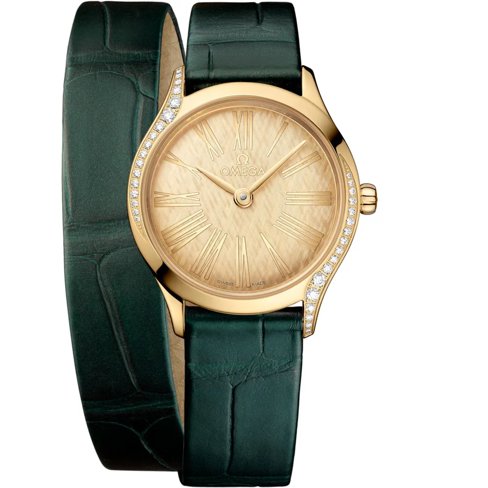 Omega De Ville Mini Trésor 26 mm, Moonshine™ gold on alligator