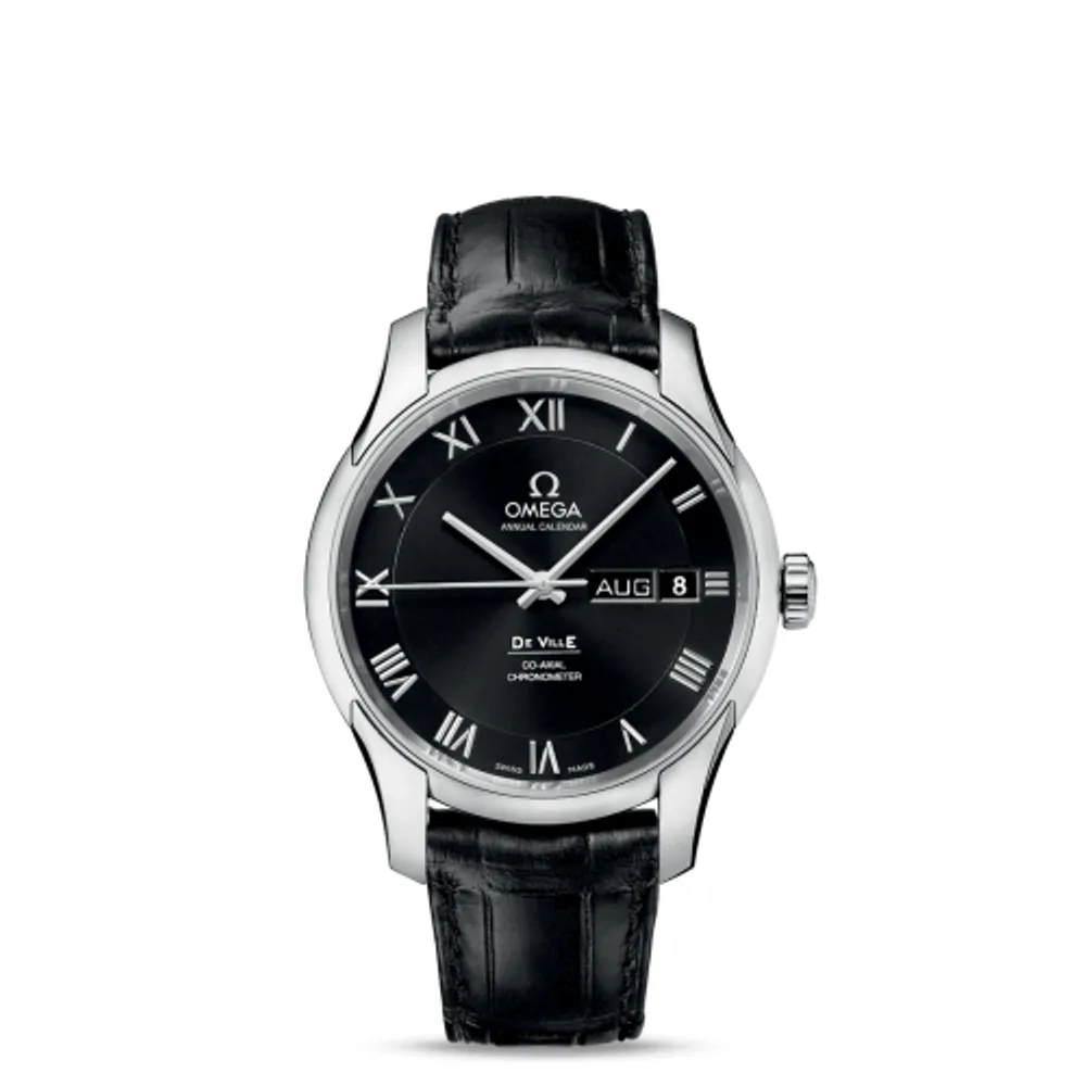 Omega De Ville Co-Axial Annual Calendar Stainless Steel / Black / Alligator
