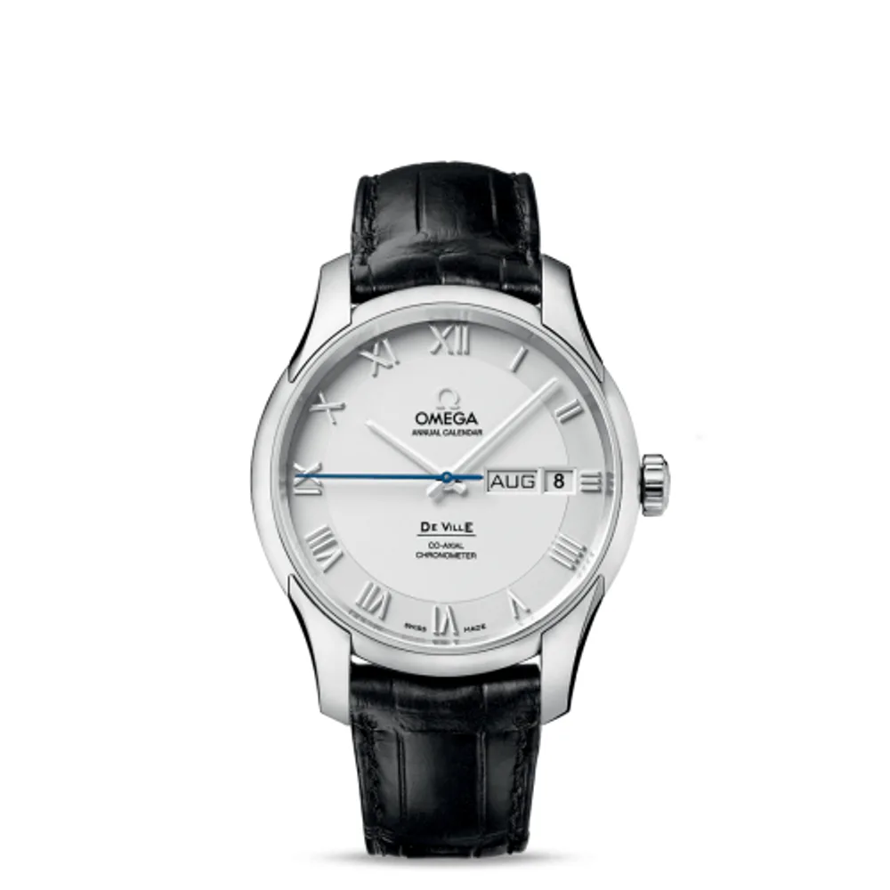 Omega De Ville Co-Axial Annual Calendar Stainless Steel / Silver / Alligator