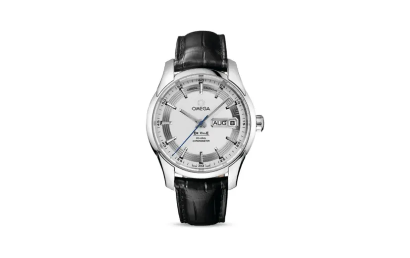 Omega De Ville Hour Vision Co-Axial Annual Calendar Stainless Steel / Silver / Alligator