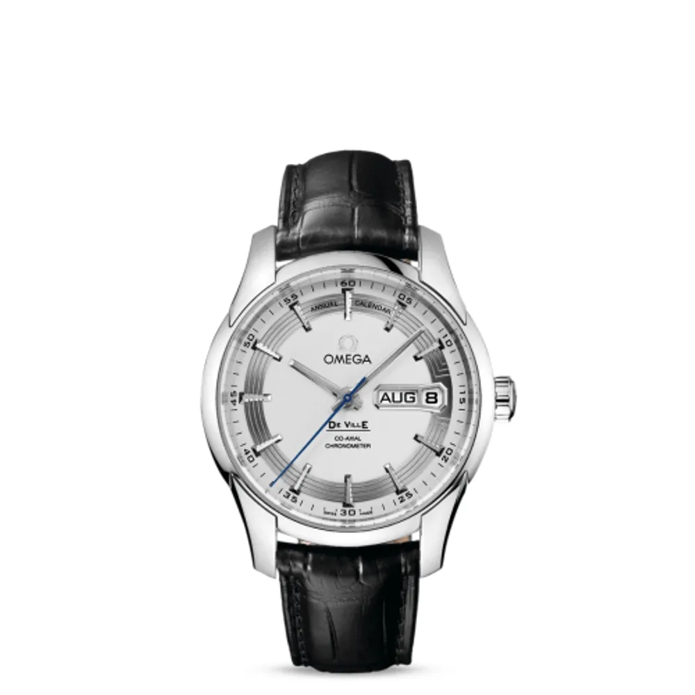 Omega De Ville Hour Vision Co-Axial Annual Calendar Stainless Steel / Silver / Alligator