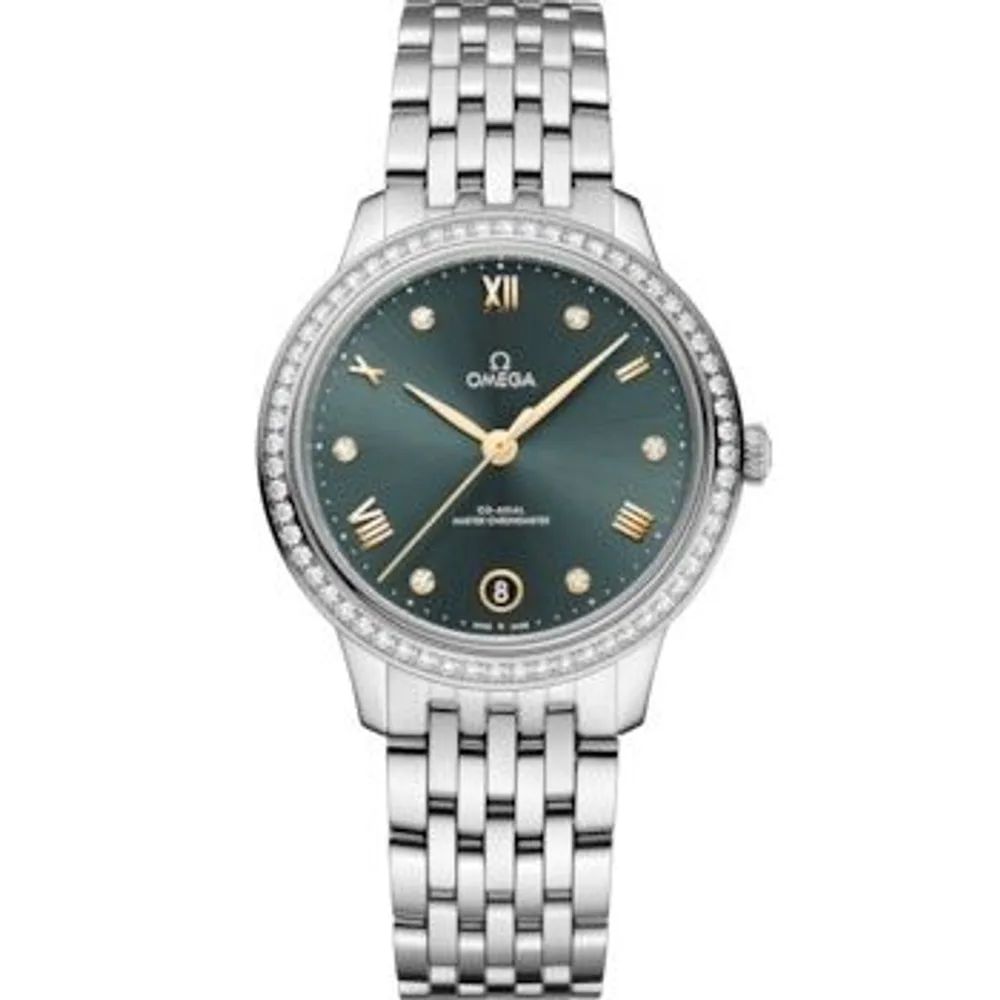 Omega De Ville Master Chronometer 34 Stainless Steel - Diamond / Green / Bracelet